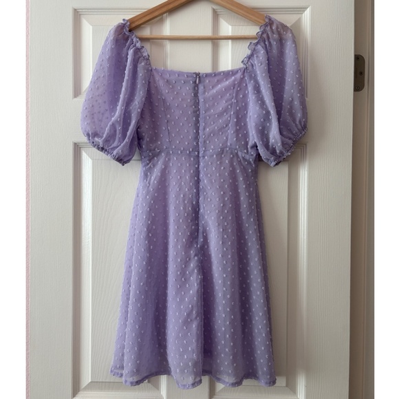 Missguided Dobby Spot Milkmaid Mini Dress - Lilac / Lavender Size 0 - Picture 3 of 10